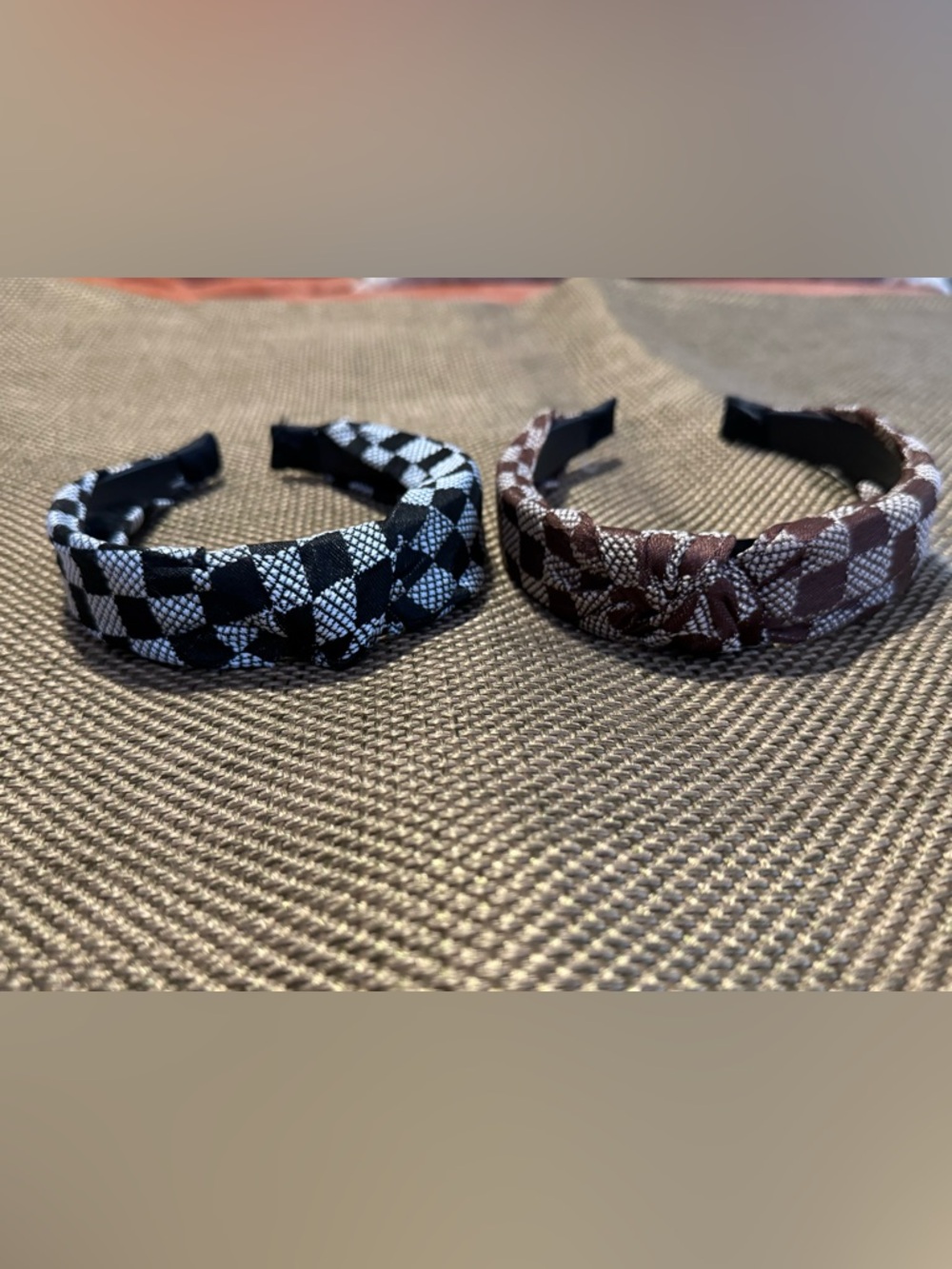 Adults Checker Headbands. Black and White and Brown and White.